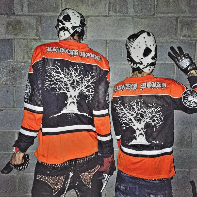 Y2K Vintage Striped Breathable Long Sleeved Shirts Gothic Street Style Unisex Round Neck jersey Trendy Halloween fit sweatshirt