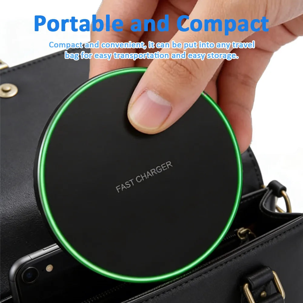 Desktop Wireless Charger Type C Cable LED Light For iPhone 17~12 Samsung S25 S24 Xaomi 17 Pro Max Huawei Fast Charging Station