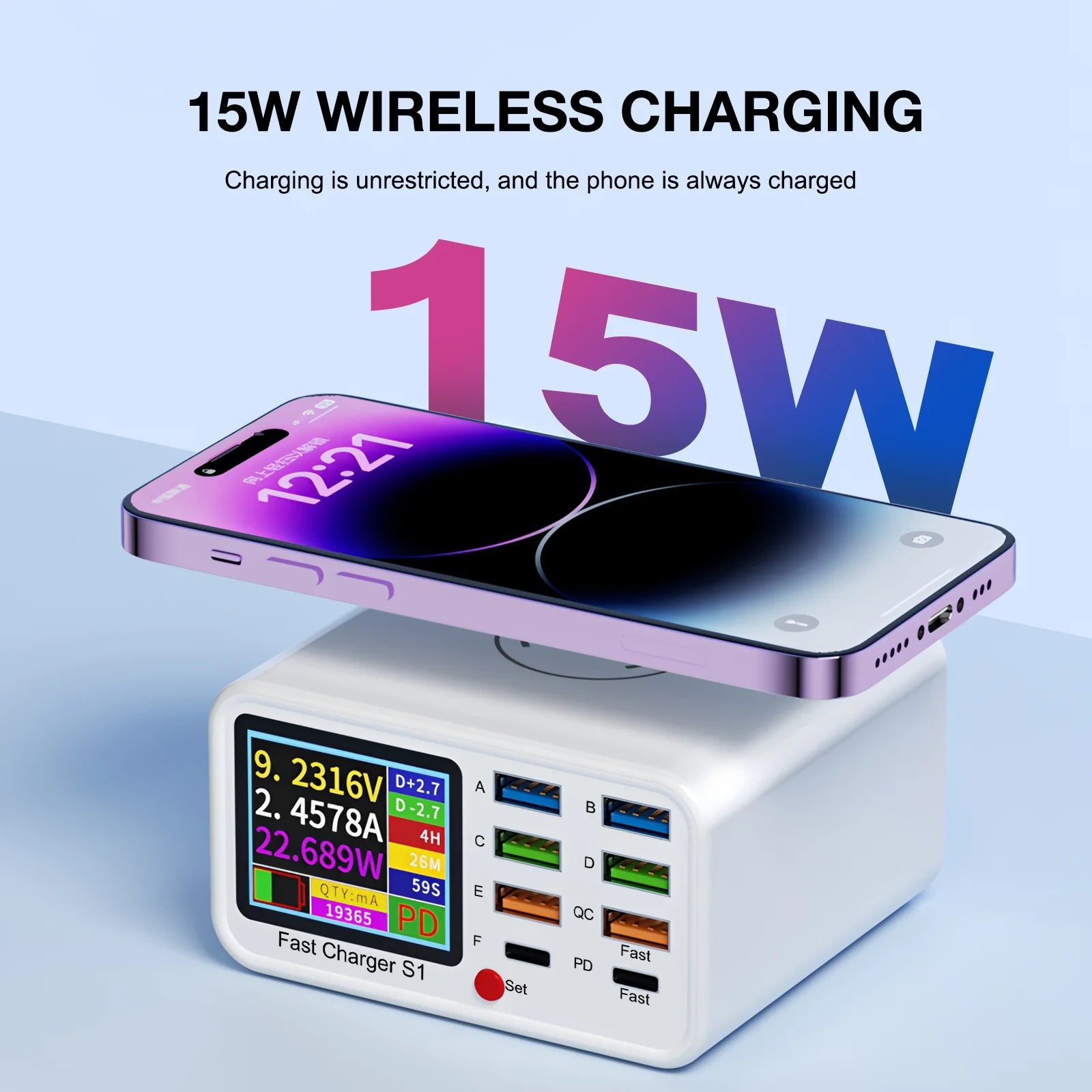 Multifunction USB C Fast Charger 8 Port Desktop Charger Type C PD3.0 PPS QC3.0 15W Fast Wireless Charger for MacBook Phone