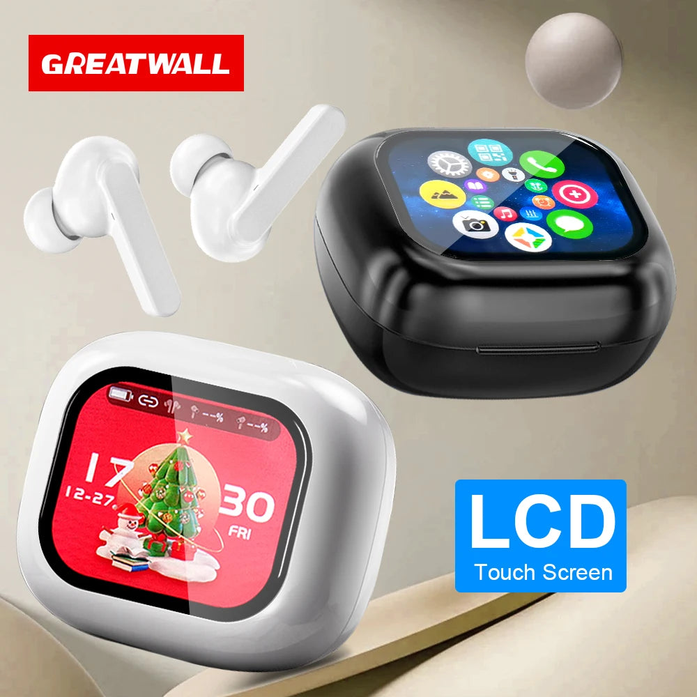 Original GREATWALL TWS Wireless Bluetooth Earphones Earbuds Smart LCD Touch Screen HiFi Stereo Sound Headphones HD Call With APP
