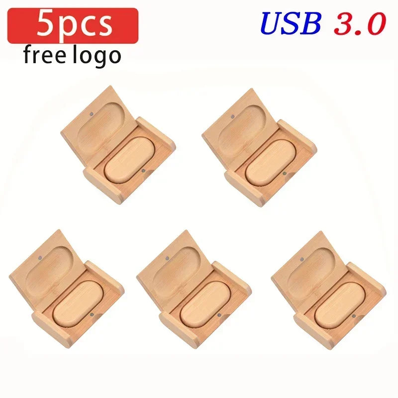 JASTER 5pcs/Lot USB 3.0 (Free LOGO) Wooden With Box Flash Drive Pendrive 4GB 8GB 16GB 32GB 64GB 128GB Memory Stick For Gift