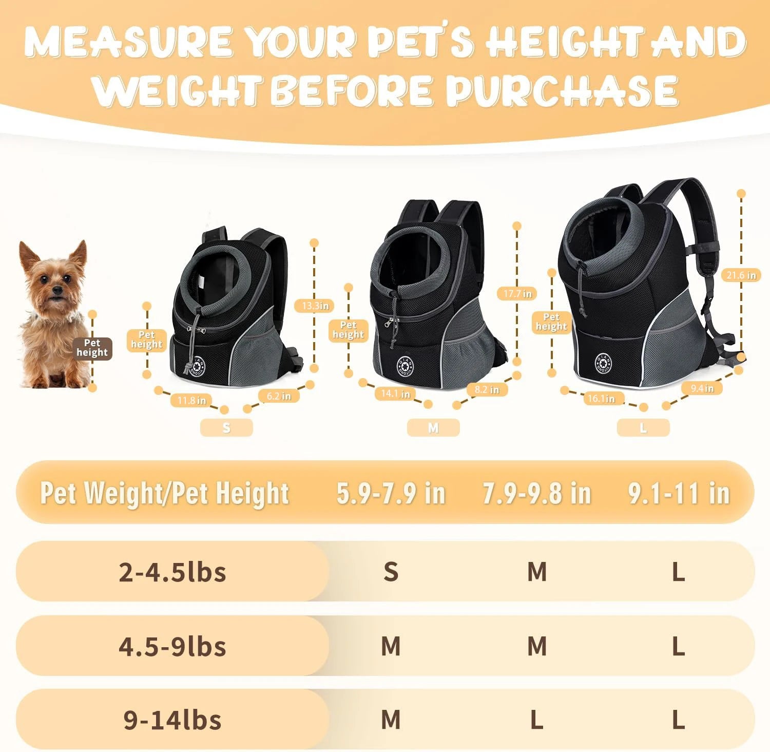 Pet Backpack Carrier for Small Dogs & Cats - Front-Folded Travel Backpack with Ventilation Mesh & Harness-Like Zipper Lock