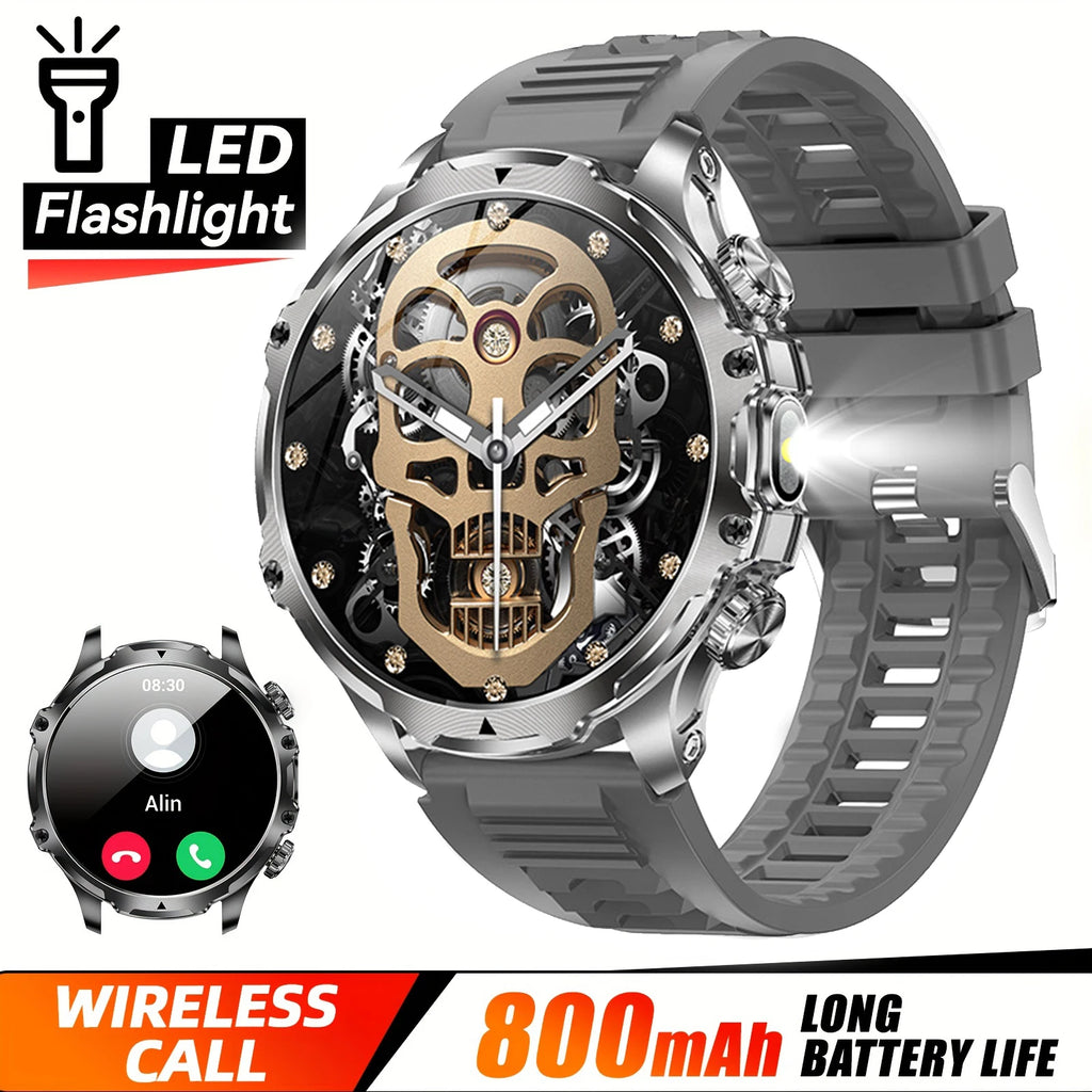 2025 New 1.9inch Men Smart Watch Flashlight Outdoors Sports Fitness Tracker 800mah Large Battery IPX8 Waterproof LED Smartwatch