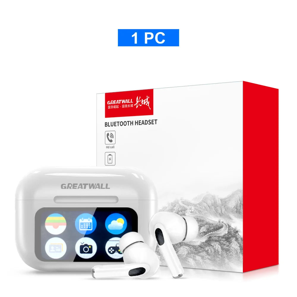 Original GREATWALL TWS Wireless Bluetooth Earphones Earbuds Smart LCD Touch Screen HiFi Stereo Sound Headphones HD Call With APP