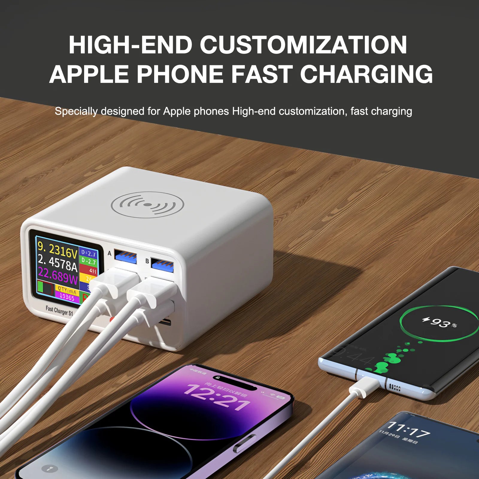 Multifunction USB C Fast Charger 8 Port Desktop Charger Type C PD3.0 PPS QC3.0 15W Fast Wireless Charger for MacBook Phone