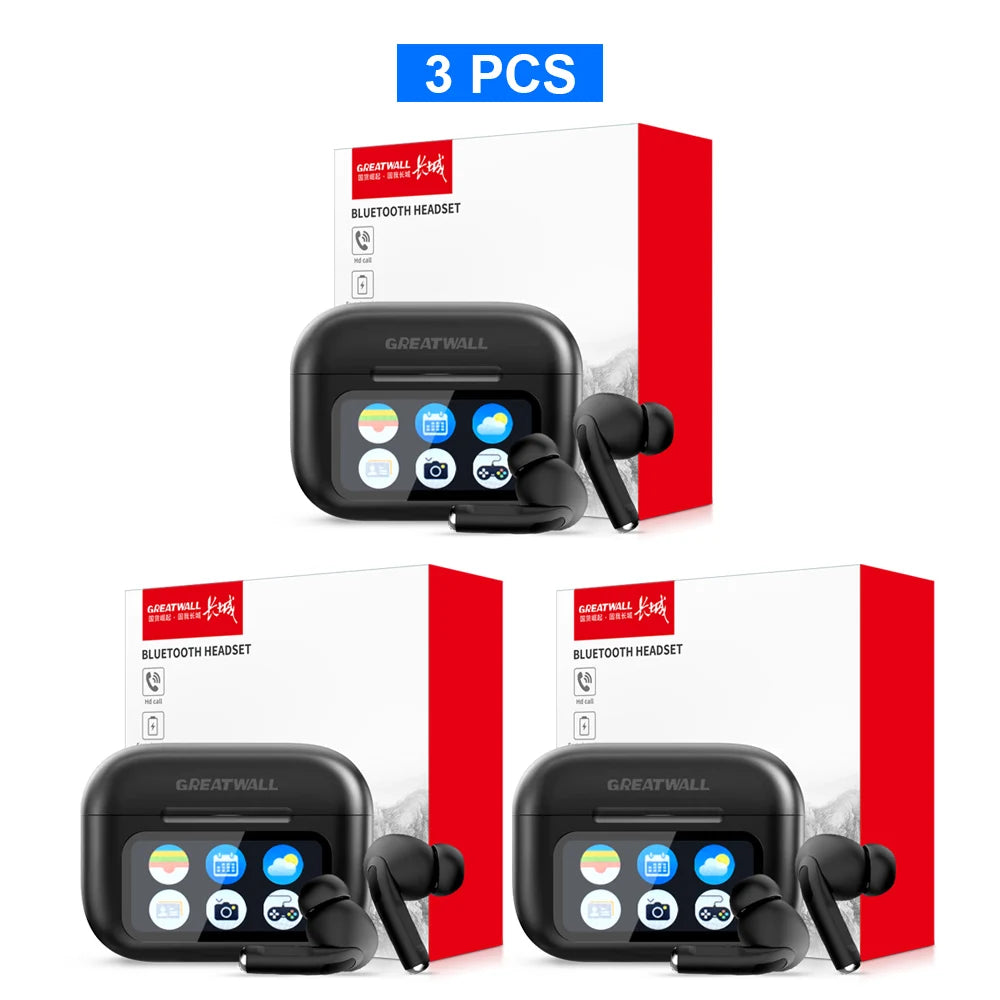 Original GREATWALL TWS Wireless Bluetooth Earphones Earbuds Smart LCD Touch Screen HiFi Stereo Sound Headphones HD Call With APP