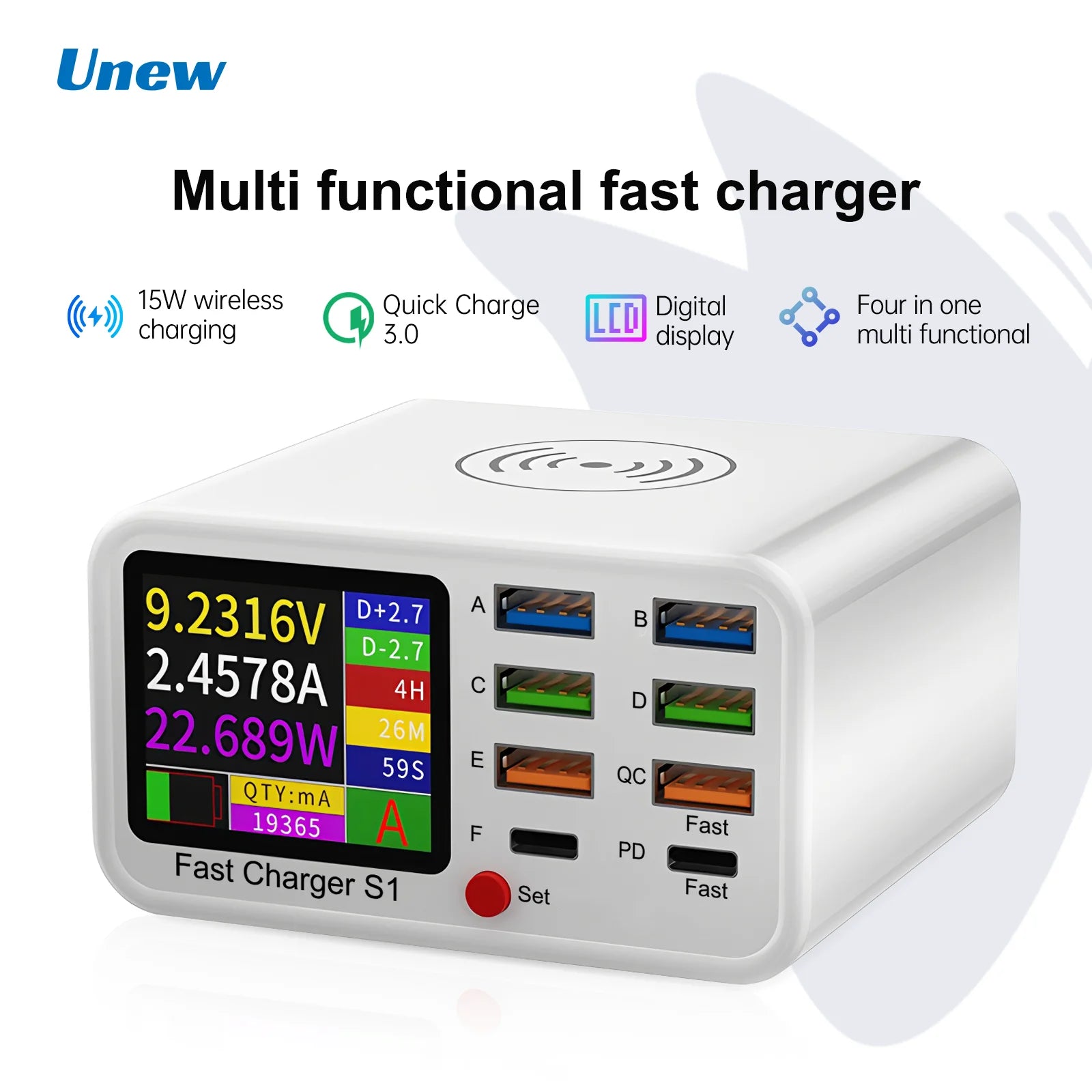 Multifunction USB C Fast Charger 8 Port Desktop Charger Type C PD3.0 PPS QC3.0 15W Fast Wireless Charger for MacBook Phone