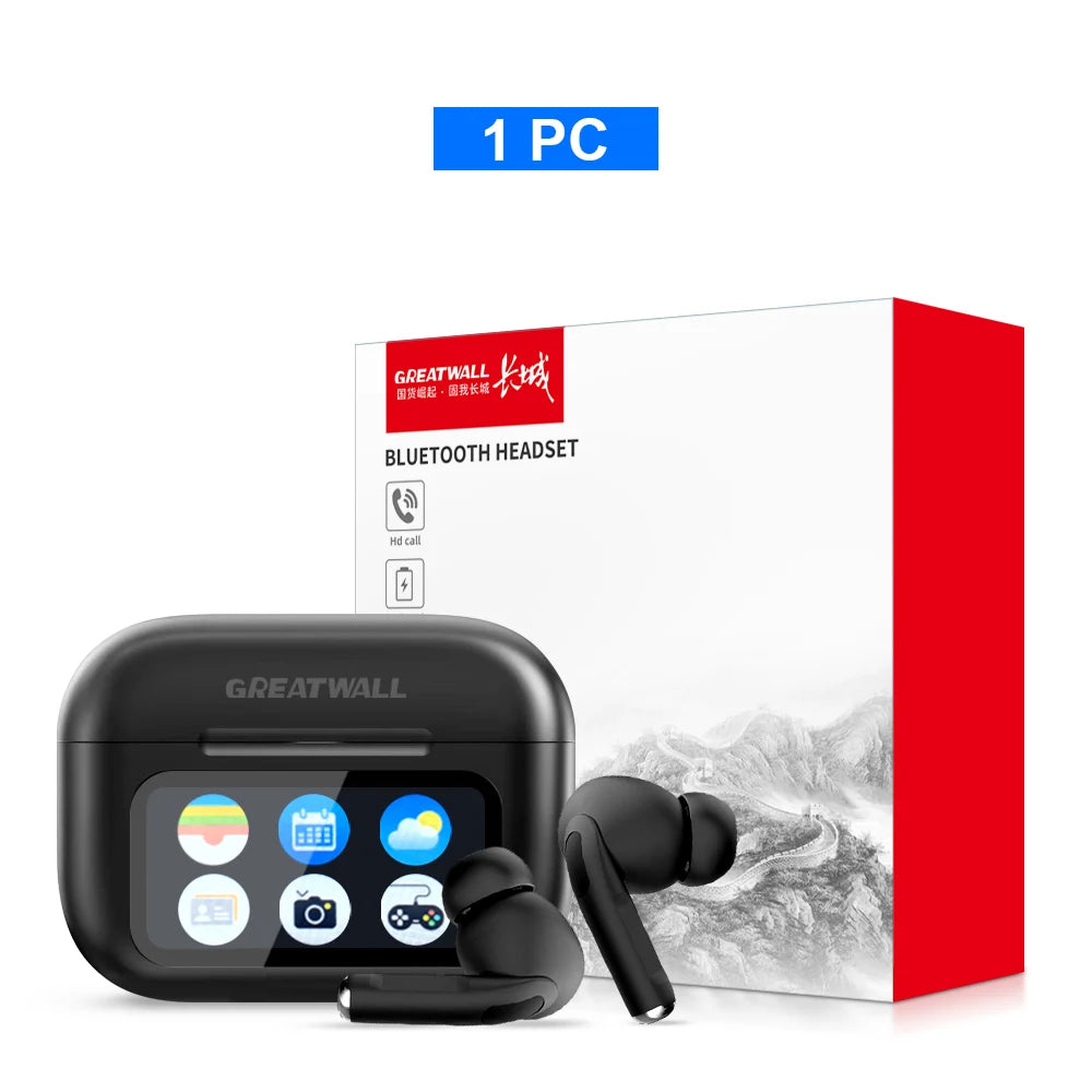 Original GREATWALL TWS Wireless Bluetooth Earphones Earbuds Smart LCD Touch Screen HiFi Stereo Sound Headphones HD Call With APP