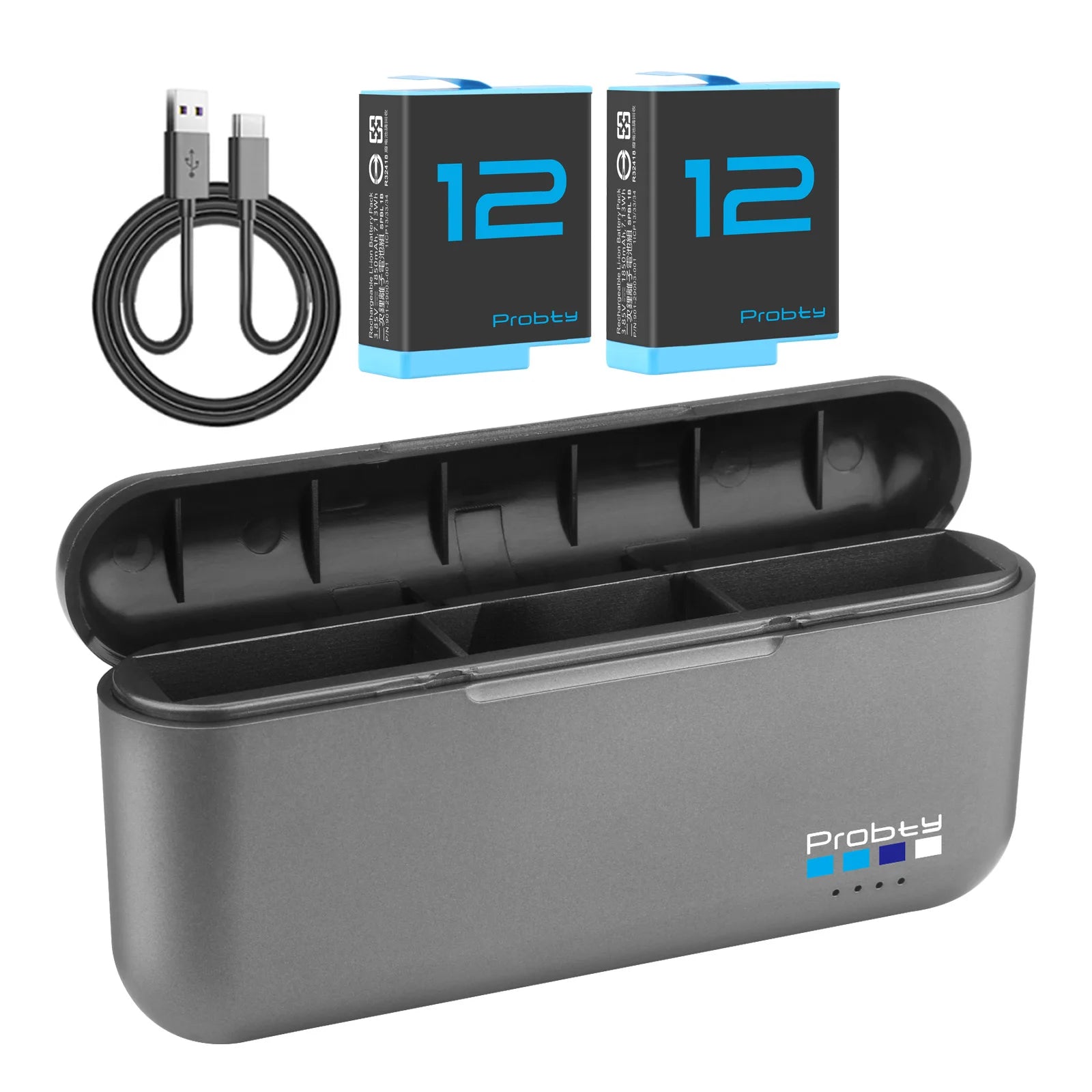 Probty Battery For GoPro Hero 12 11 10 9 1850 mAh Battery 3 Ways Fast Charger Box For GoPro 12 10 Accessories