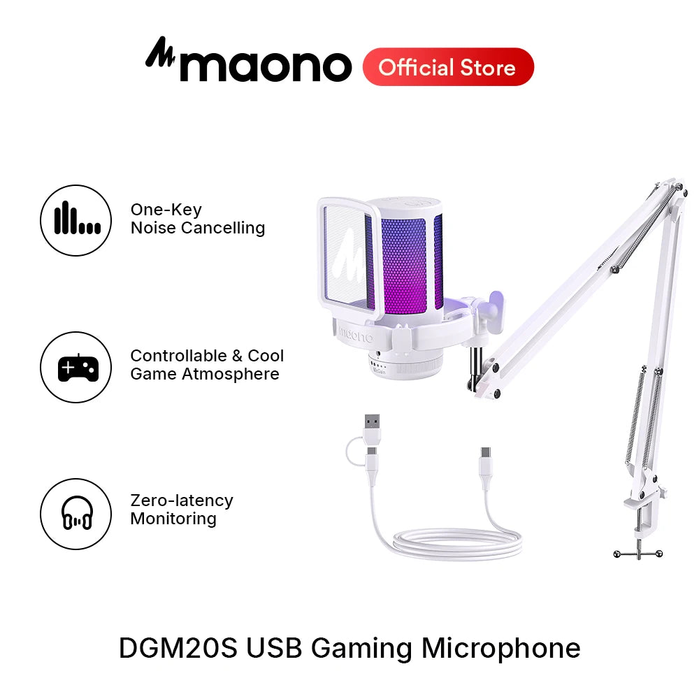 maono Gamerwave DGM20S USB Microphone Gaming Mic Condenser Mic RGB Mic Noise Canceling Mic with Mic Gain RGB Light One key mute