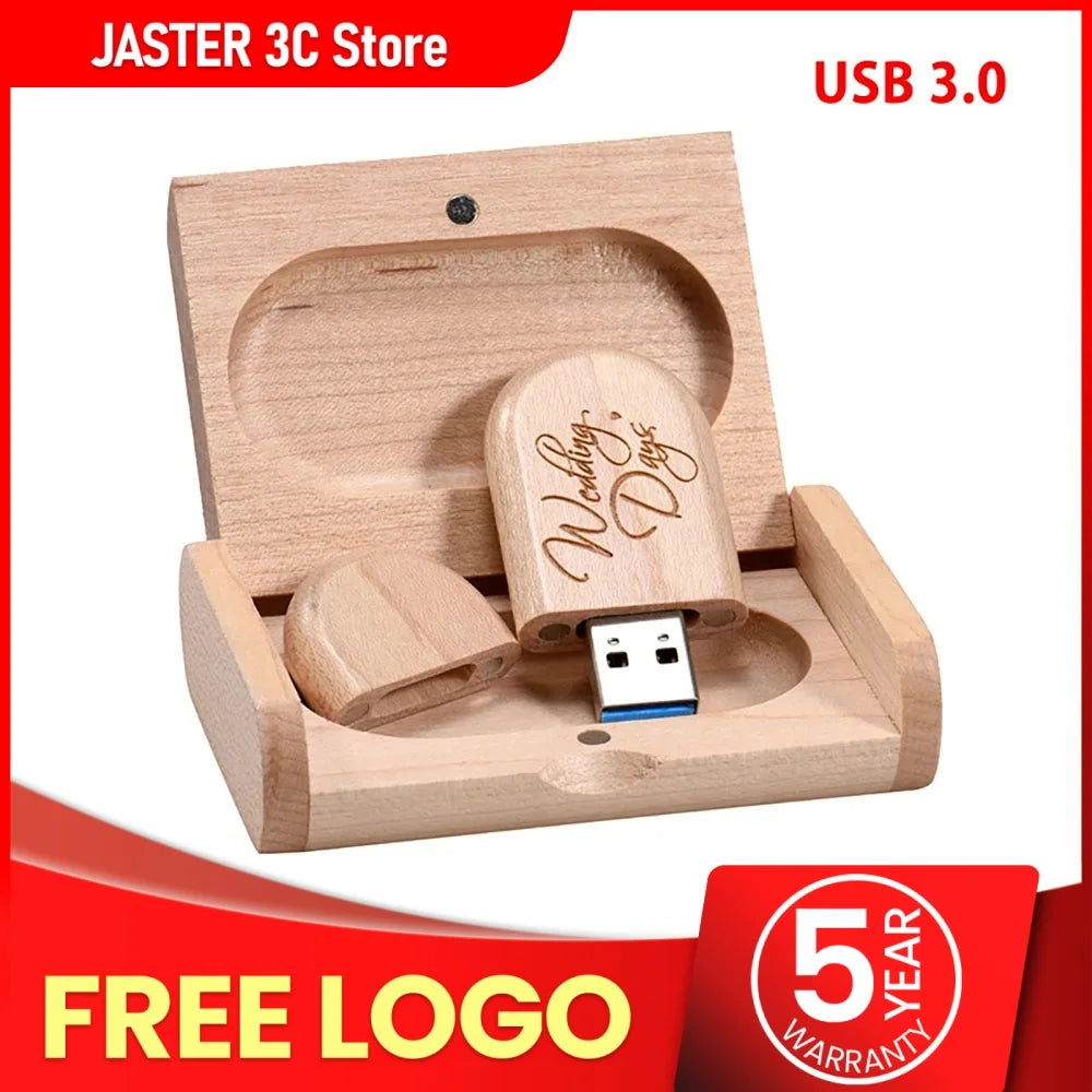 JASTER 5pcs/Lot USB 3.0 (Free LOGO) Wooden With Box Flash Drive Pendrive 4GB 8GB 16GB 32GB 64GB 128GB Memory Stick For Gift