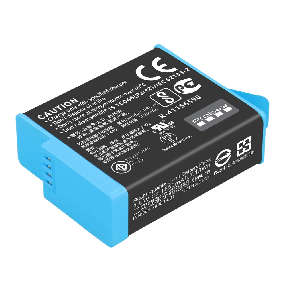 Probty Battery For GoPro Hero 12 11 10 9 1850 mAh Battery 3 Ways Fast Charger Box For GoPro 12 10 Accessories