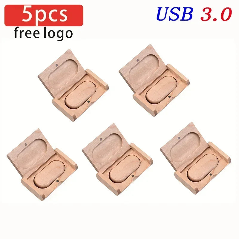 JASTER 5pcs/Lot USB 3.0 (Free LOGO) Wooden With Box Flash Drive Pendrive 4GB 8GB 16GB 32GB 64GB 128GB Memory Stick For Gift