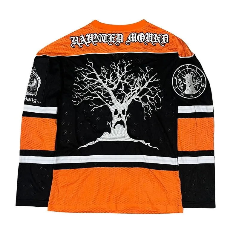 Y2K Vintage Striped Breathable Long Sleeved Shirts Gothic Street Style Unisex Round Neck jersey Trendy Halloween fit sweatshirt