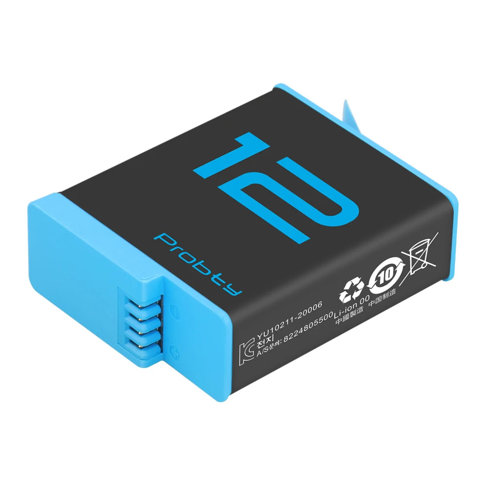 Probty Battery For GoPro Hero 12 11 10 9 1850 mAh Battery 3 Ways Fast Charger Box For GoPro 12 10 Accessories