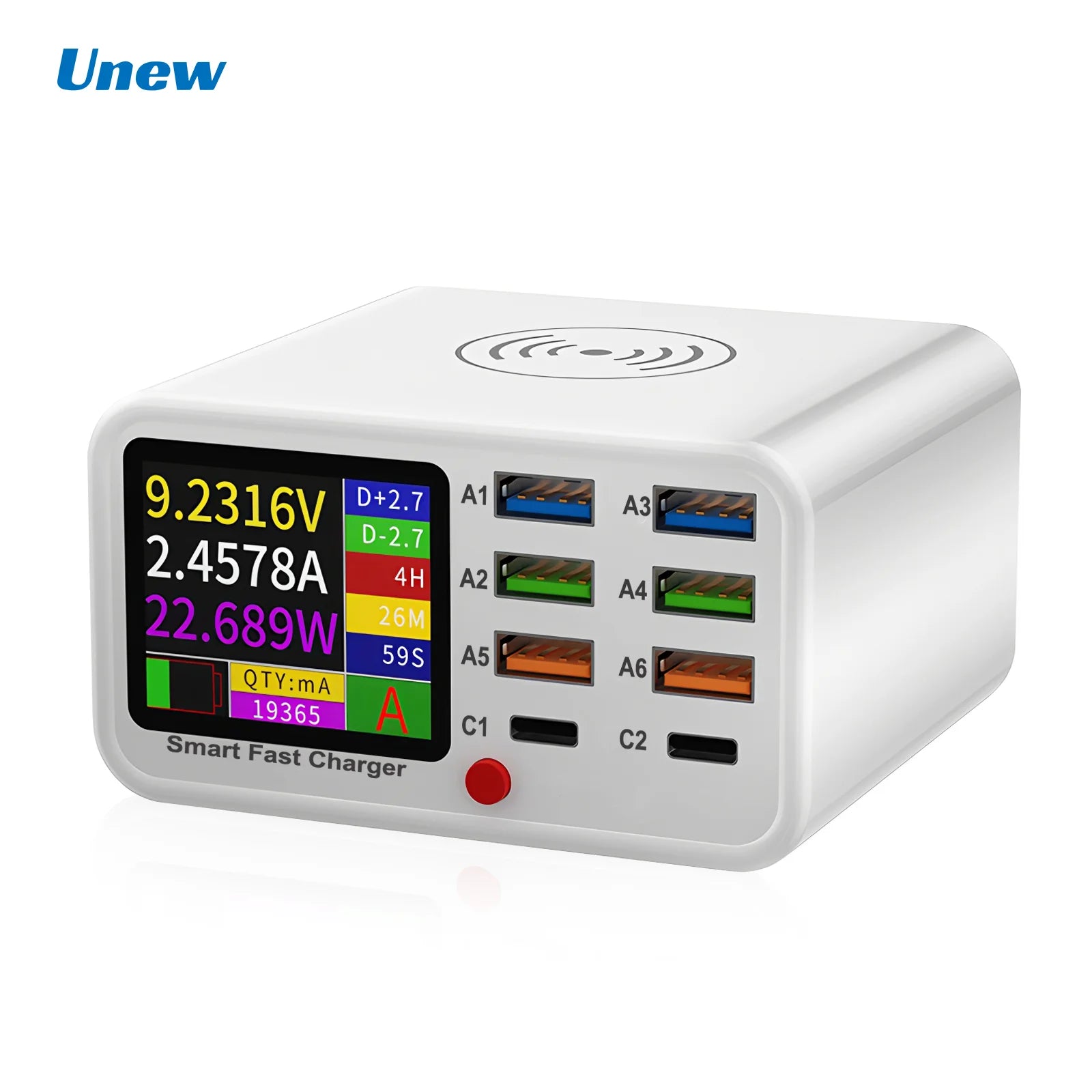 Multifunction USB C Fast Charger 8 Port Desktop Charger Type C PD3.0 PPS QC3.0 15W Fast Wireless Charger for MacBook Phone
