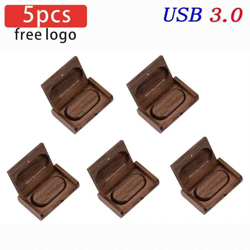 JASTER 5pcs/Lot USB 3.0 (Free LOGO) Wooden With Box Flash Drive Pendrive 4GB 8GB 16GB 32GB 64GB 128GB Memory Stick For Gift