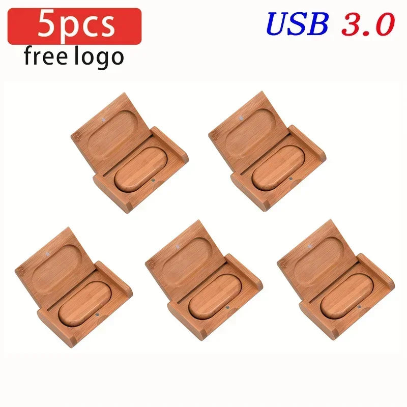 JASTER 5pcs/Lot USB 3.0 (Free LOGO) Wooden With Box Flash Drive Pendrive 4GB 8GB 16GB 32GB 64GB 128GB Memory Stick For Gift
