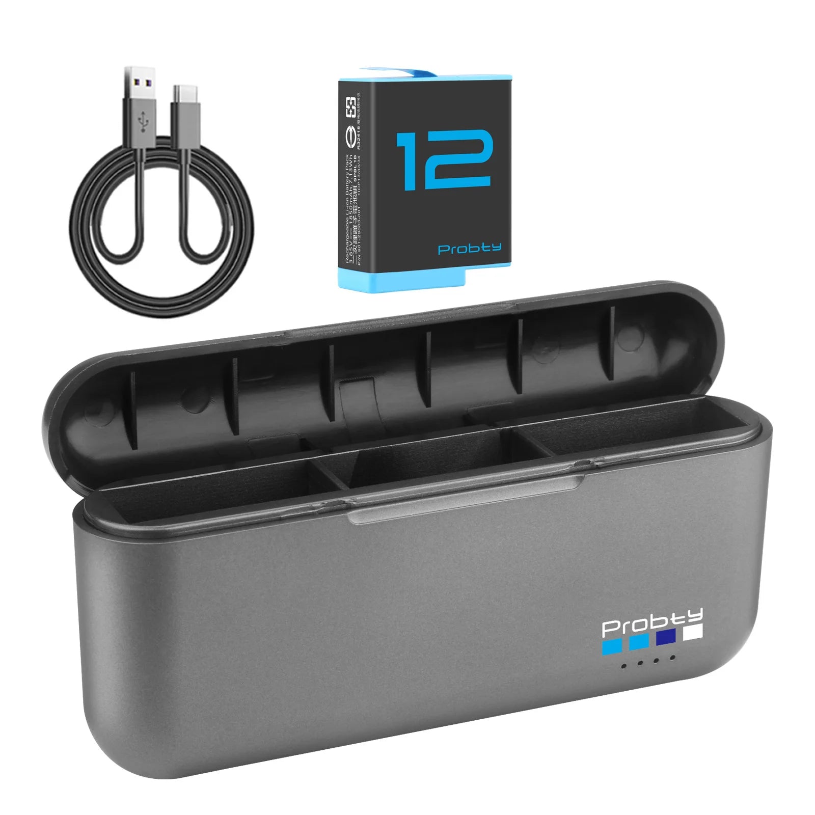Probty Battery For GoPro Hero 12 11 10 9 1850 mAh Battery 3 Ways Fast Charger Box For GoPro 12 10 Accessories