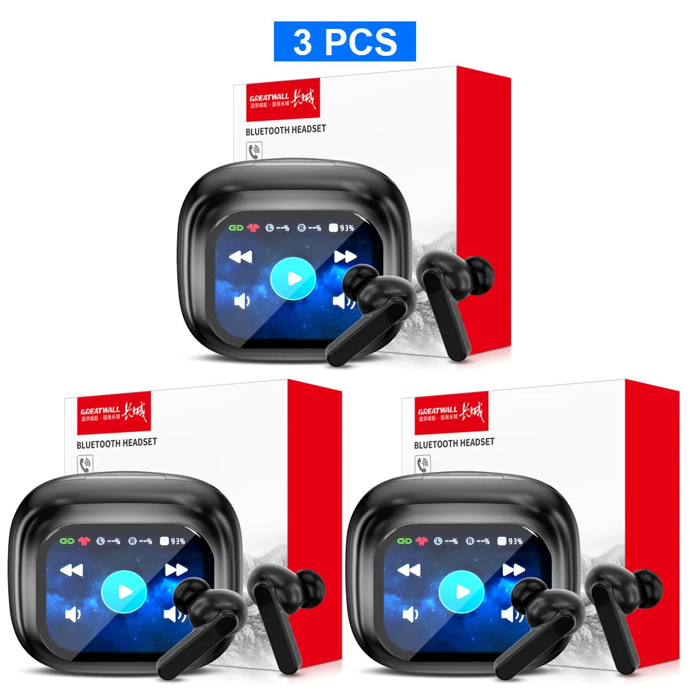 Original GREATWALL TWS Wireless Bluetooth Earphones Earbuds Smart LCD Touch Screen HiFi Stereo Sound Headphones HD Call With APP