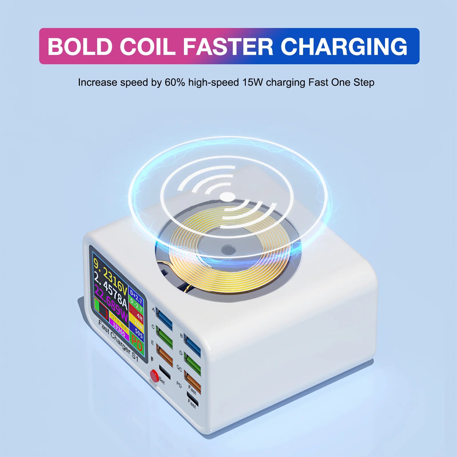 Multifunction USB C Fast Charger 8 Port Desktop Charger Type C PD3.0 PPS QC3.0 15W Fast Wireless Charger for MacBook Phone