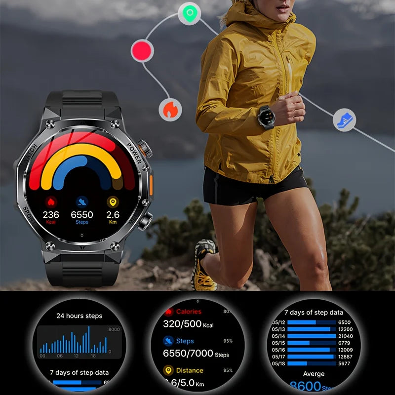 2025 New 1.9inch Men Smart Watch Flashlight Outdoors Sports Fitness Tracker 800mah Large Battery IPX8 Waterproof LED Smartwatch