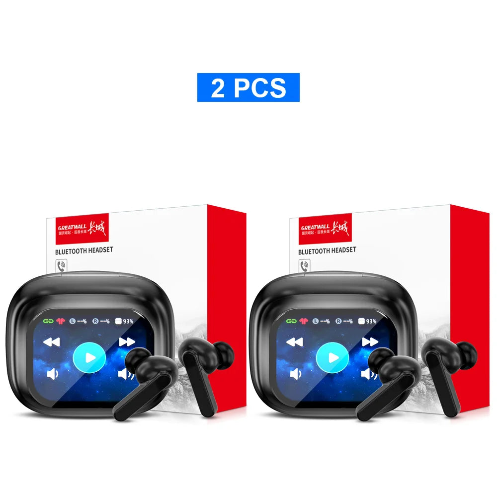 Original GREATWALL TWS Wireless Bluetooth Earphones Earbuds Smart LCD Touch Screen HiFi Stereo Sound Headphones HD Call With APP